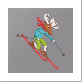 Telemark skiing Moose Posters and Art